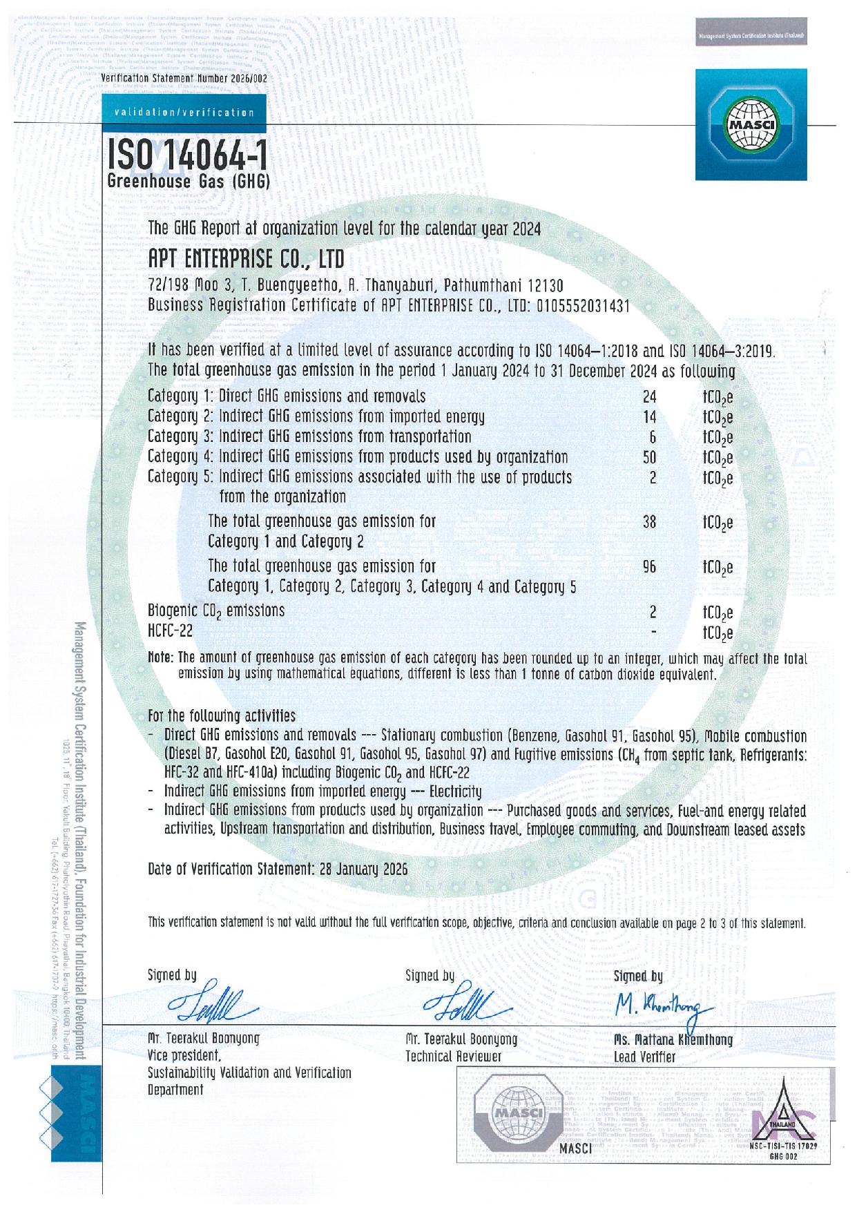 ISO 14064-1 Certificate Thai